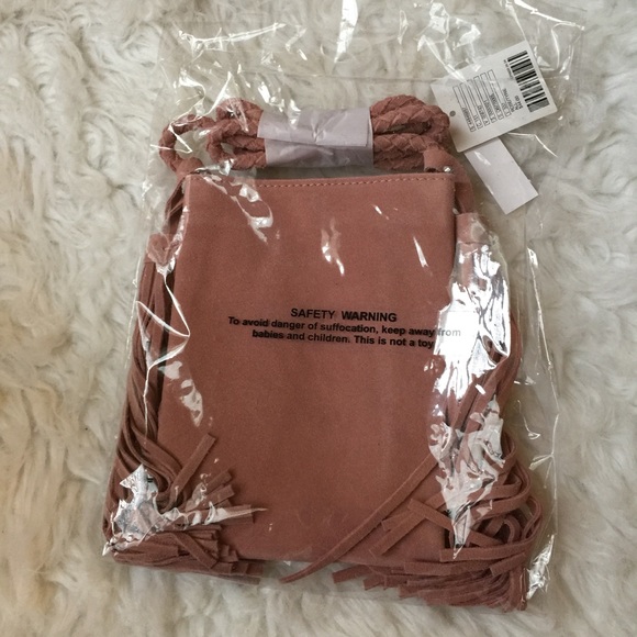 NWT Urban Outfitters Suede Tassel Fringe Mink Bag - Picture 6 of 7